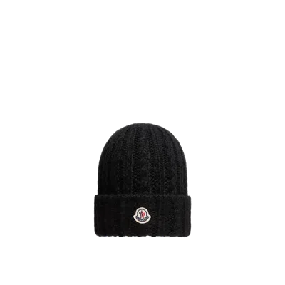 Moncler Cable Knit Wool Blend Beanie, Women, Black, Size: One Size