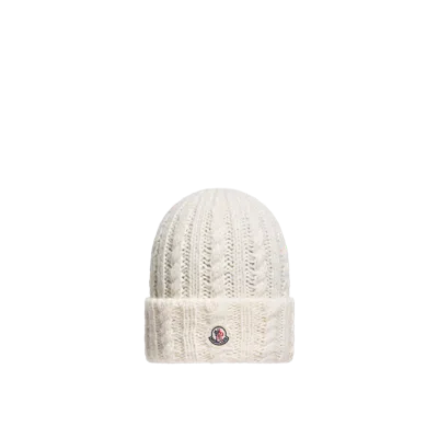 Moncler Cable Knit Wool Blend Beanie, Women, White, Size: One Size