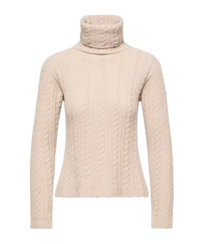 Moncler Cable Knit Wool Blend Polo Neck In Neutral