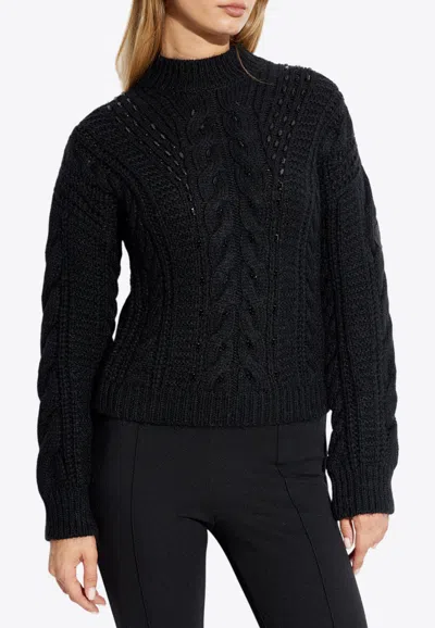 Moncler Cable Knit Wool-blend Sweater In Black