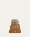 Moncler Cable-knit Wool-cashmere Beanie With Shearling Pom In Green