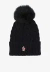 Moncler Wool Hat Featuring Cable Knit And Pom Detail In Black