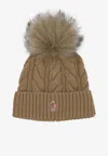 Moncler Cable Knit Wool Pompom Beanie In Green