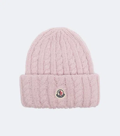 Moncler Cable-knit Alpaca And Wool-blend Beanie In Pink