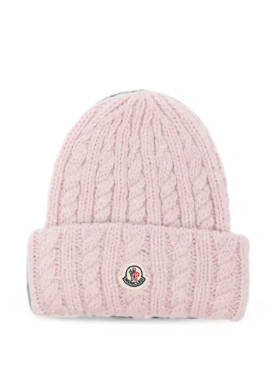 Moncler Cable-knit Beanie Hat In Pink