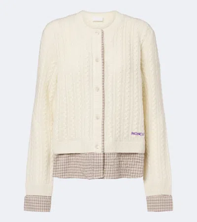 Moncler Cable-knit Checked Wool And Cashmere Cardigan In Beige
