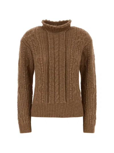 Moncler Cable-knit High-neck Sweater In Brown