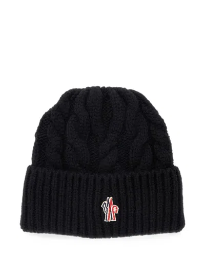 Moncler Cable-knit Logo-patch Beanie Hat In Black