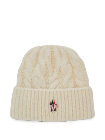 Moncler Cable-knit Logo-patch Beanie Hat In Neutral