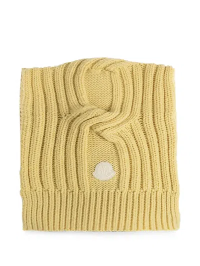 Moncler Cable-knit Logo-patch Scarf In Yellow