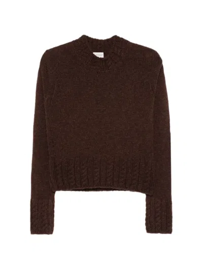 Moncler Cable-knit Logo-patch Sweater In Brown