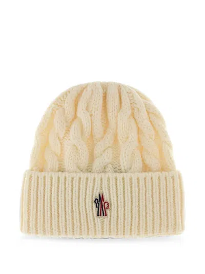 Moncler Cable-knit Ribbed-trim Beanie Hat In White