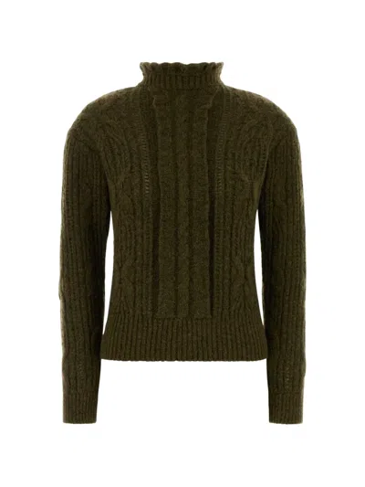 Moncler Cable-knit Ruffled-collar Sweater In Green