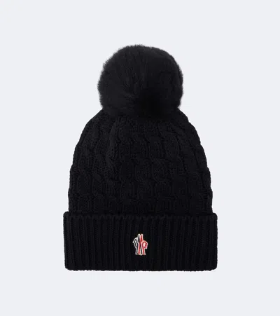 Moncler Cable-knit Virgin Wool Beanie In Black