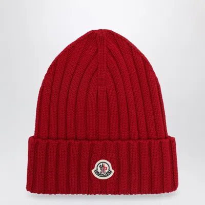 Moncler Cable-knit Wool Beanie With Logo Patch In White