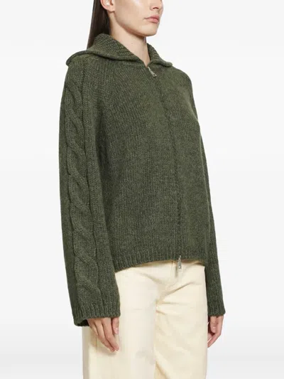 Moncler Cable-knit Zip-up Cardigan In Green