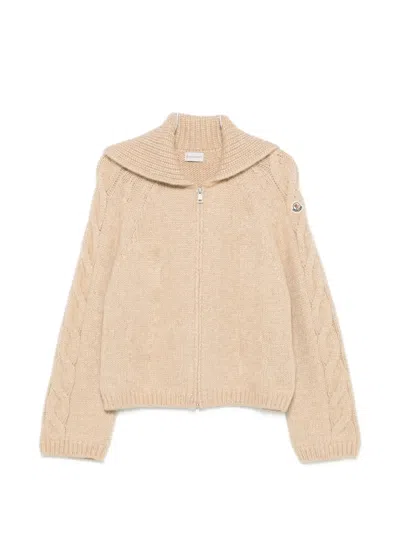 Moncler Cable-knit Zip-up Sweater In Brown