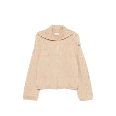 Moncler Cable-knit Zip-up Sweater In Neutrals