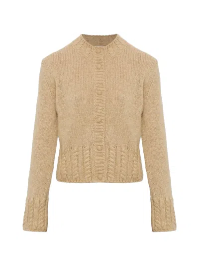 Moncler Cable-knit-detail Cardigan In Brown