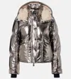 Moncler Hooded Metallic Finish Quilted Jacket Elastic Cuffs In Silver