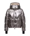 Moncler Calaque Metallic Hooded Down Ski Jacket In Silver