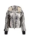 Moncler Calaque Metallic Hooded Down Ski Jacket In Silver