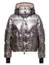 Moncler Calaque Metallic Hooded Down Ski Jacket In Silver