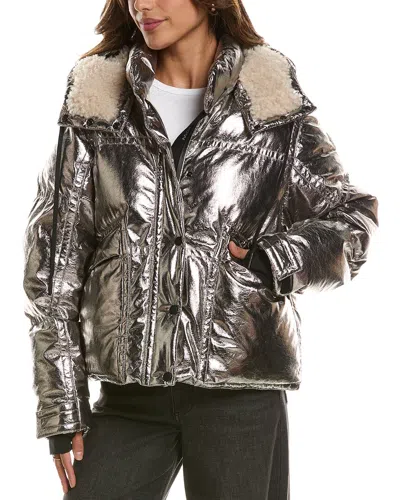 Moncler Calaque Metallic Hooded Ski Jacket In Silver