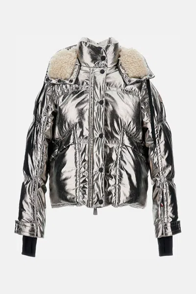 Moncler Calaque Metallic Ski Jacket In Silver