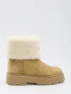 Moncler Camel Beige Real Leather Aurea Mid Ankle Boots In Brown