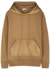 Moncler Logo-patch Panelled Wool-blend Hooded Sweater In Beige