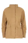 Moncler High-necked Long-sleeved Parka Coat In Beige