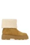 Moncler Camel Beige Real Leather Aurea Mid Ankle Boots In Animal Print