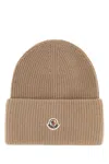 Moncler Camel Wool Beanie Hat In Brown