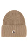 Moncler Camel Wool Beanie Hat In Brown