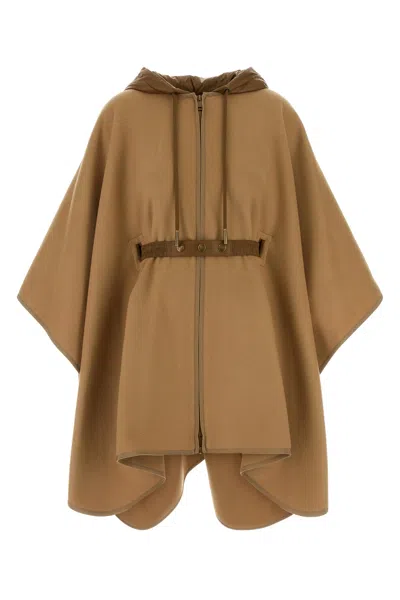 Moncler -style Camel Wool Blend Cape For Women In Brown