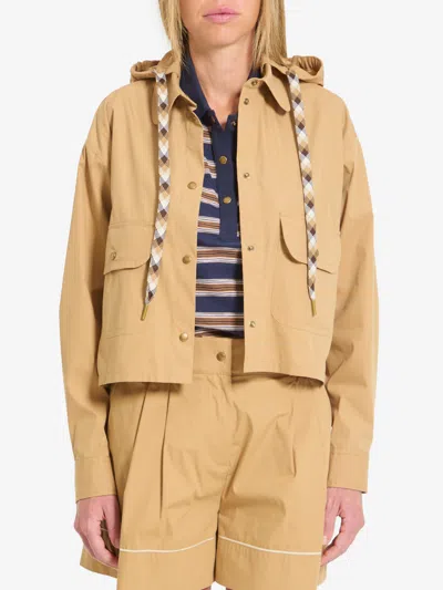 Moncler Hooded Cotton Blend Jacket Shirt In Multi