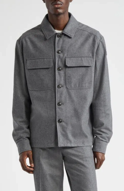 Moncler Camicia Nylon & Cashmere Shirt Jacket In Dark Gray