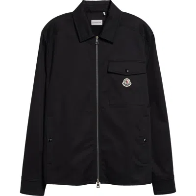 Moncler Camicia Stretch Cotton Zip Shirt Jacket In Black