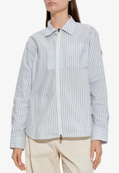 Moncler Camicia Striped Shirt In Light Blue