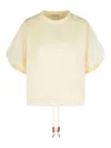Moncler 'drawstring Hem Puff Sleeves Ribbed Cuffs T-shirt' In White