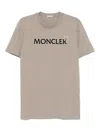 Moncler Cotton Crew Neck T-shirt With Velvet Print In Taupe