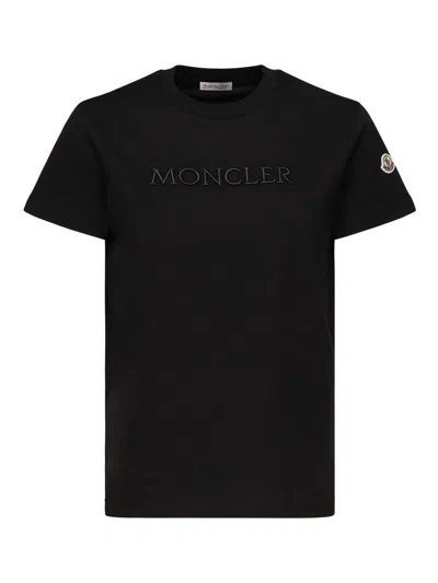 Moncler T-shirt With Tone-on-tone Embroidered Logo In Black