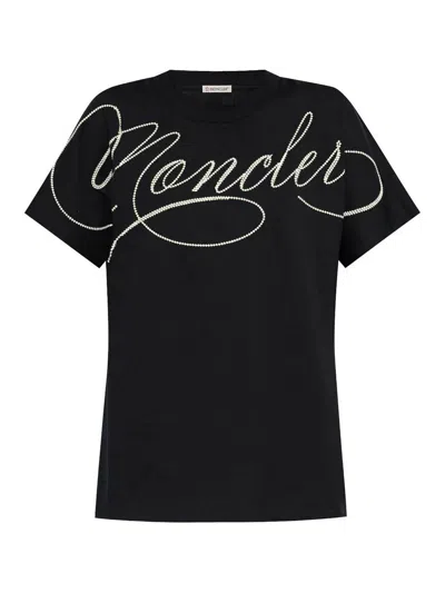 Moncler Ss T-shirt Navy In Black