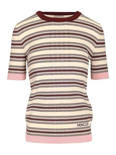 Moncler Striped Cotton Short Sleeve Polo Shirt In Multi