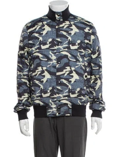 Pre-owned Moncler Camouflage Print Bomber Jacket In Blue