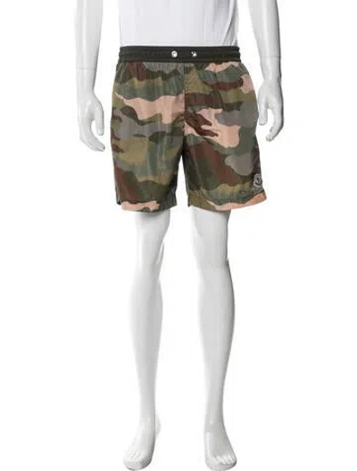 Pre-owned Moncler Camouflage Print Embroidered Accent Swim Trunks In Green