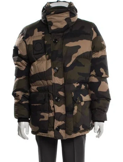 Pre-owned Moncler Camouflage Print Puffer Coat In Green
