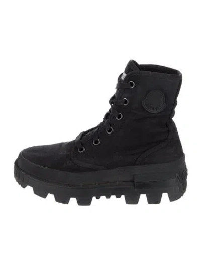 Pre-owned Moncler Canvas Combat Boots In Blue