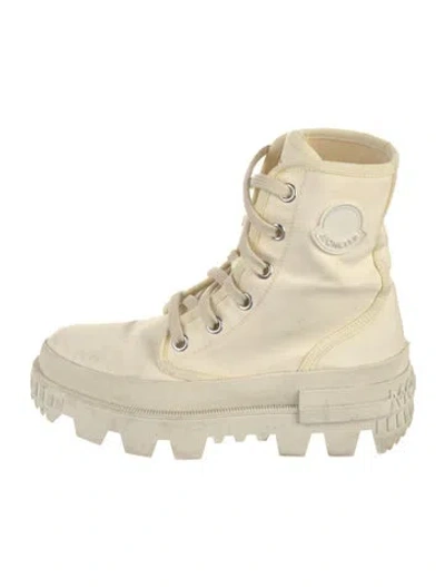 Pre-owned Moncler Canvas Combat Boots In Neutral